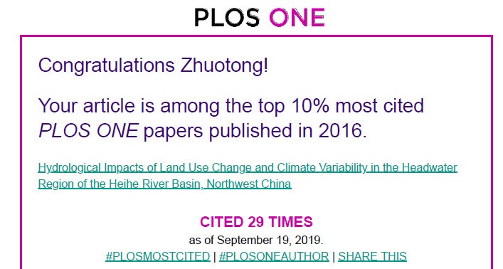 Congrat. letter from PLOS ONE